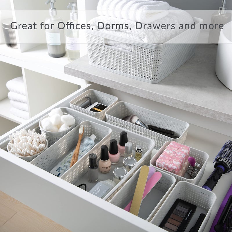 Simplify 5 Piece Organizing Set | Multiple Size Bins | Multipurpose | Office | Desk | Dorm | Bathroom | Storage Basket | Small Items | Accessories | Grey - Image 4
